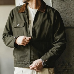 Chaqueta de Lona Gruesa para Hombre, Estilo Retro Americano, Cuello Camisero, Larga, Casual, Estilo Rudo, Talla XL, Frente Liso Teñido, Otoño 2025 - Product Image 4