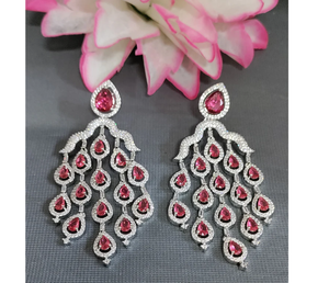 Classic Teardrop Stone Studded American <b>Diamond</b> <b>Earrings</b> Premium Cubic Zirconia Statement <b>Earrings</b> for Women Bridal Wedding - Product Image 2