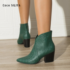 Coco Siliya – bottines pour femmes, bout pointu, talon épais, simili daim, antidérapantes, mode automne-hiver - Product Image 2