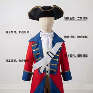 Costume Colonial pour Enfants, Manteau Rouge et Bleu avec Chapeau et Épée, Spectacle Scénique, Costume d'Halloween pour Garçons - Product Image 2