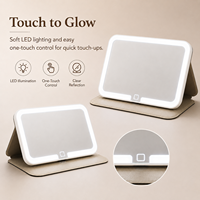Miroir de maquillage compact pliable avec lumières LED, housse en cuir PU, lumière à gradation progressive 3 couleurs, mémoire pour les voyages