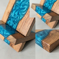 Support de téléphone en bois en résine époxy détachable, style Océan 3D créatif, support de bureau en bois pour téléphone portable et tablette