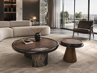 Ensemble de tables d'appoint modernes en noyer avec incrustation de pierre décorative et design de cadre arrondi pour mobilier de salon de luxe, usine OEM