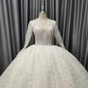 Lscm54 Royal Illusion Sweetheart Long Sleeve Ball Gown Modern Wedding <b>Dress</b> <b>Pearl</b> Lace Applique Chapel Train for - Product Image 2