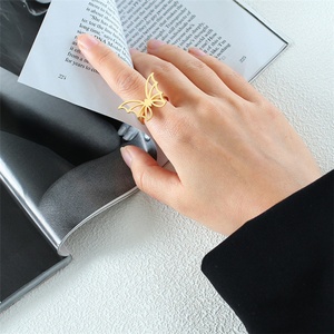 2021 New Design Fashion Stainless Steek Signet <b>Finger</b> Chunky <b>Ring</b> 18K Gold Plated butterfly Jewelry <b>Rings</b> Women - Product Image 6