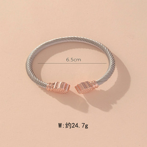 European American Style Titanium Steel Cable <b>Bracelet</b> Geometric Open C Shape <b>Adjustable</b> Unisex Jewelry Gift Rose Gold Gold - Product Image 2
