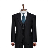 Costume d'affaires noir pour homme, simple boutonnage, col cranté, mélange de laine, infroissable, coupe classique, avec gilet