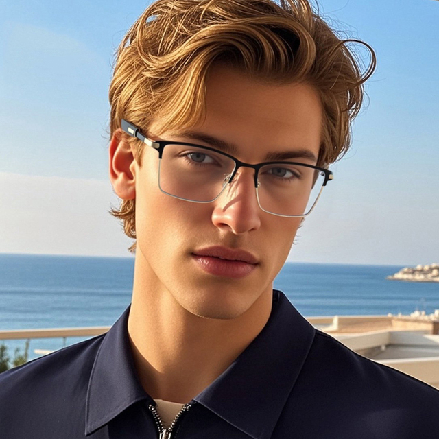 Lmamba 79004 Retro ECO Wood Temple Half Frame Eyeglasses Handmade Bamboo Blue Light Blocking Optics Glasses Frames Men