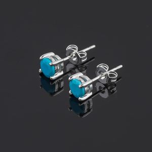 Pendientes redondos de turquesa Yashee con engaste de garra, joyería fina para mujer, uso diario - Product Image 2