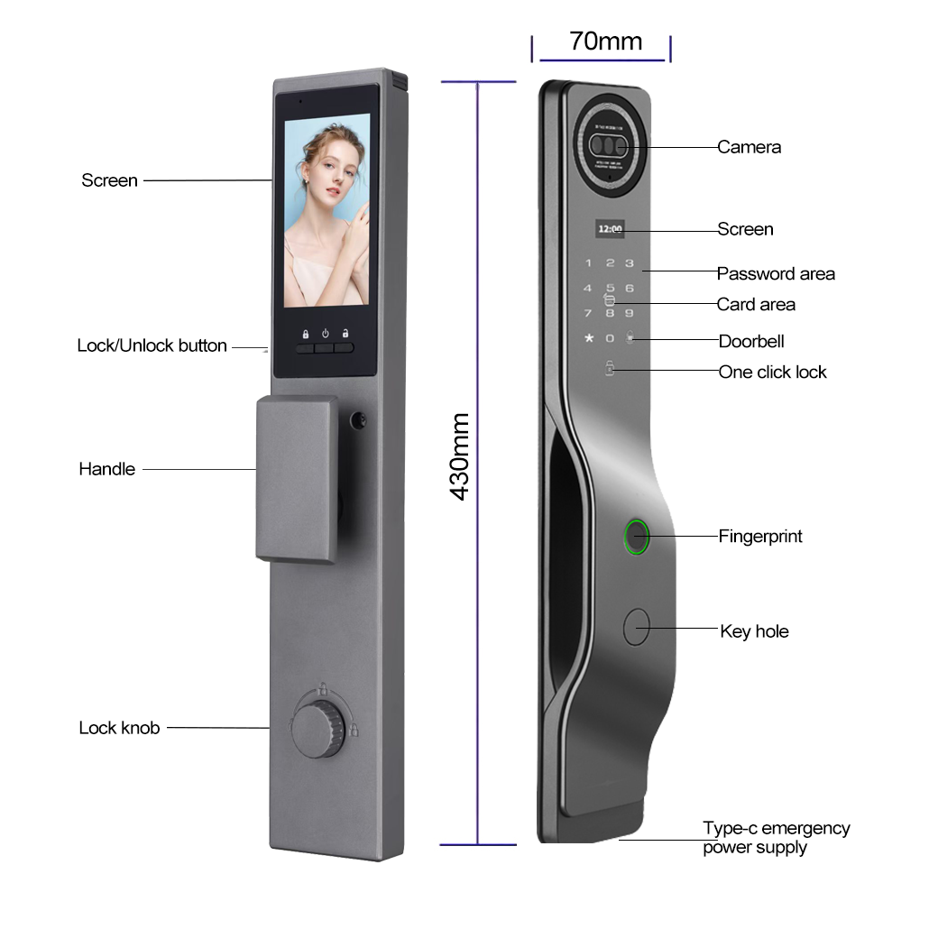 TYSH Ai Tuya WiFi Zigbee Security Automatic Smart 3d Face Recognition Biometric Fingerprint Lock Video Surveillance Camera Lock · image 4