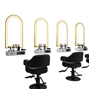 Luxury Barbershop <b>Mirror</b> Hair Salon Dedicated to Dyeing and Ironing <b>Table</b> with Light Heating Wall Hanging Cabinet One - Product Image 1