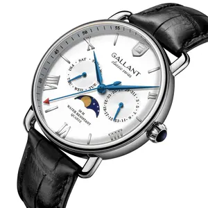 Relógio masculino de pulso, mais barato pulseira de couro genuíno quartzo movimento lua fase