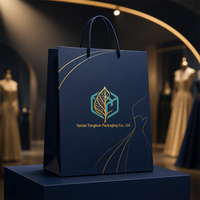 Sacs en papier kraft personnalisés avec logo, directement de l'usine, sacs d'emballage pour vêtements, sacs de courses, bleu foncé classique et luxueux
