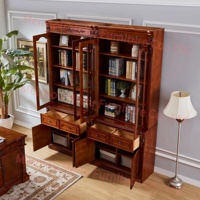 Bibliothèque rustique de style farmhouse avec porte vitrée cintrée, tiroirs et garniture sculptée, bibliothèque modulaire en bois massif de 39 po de largeur pour bureau à domicile