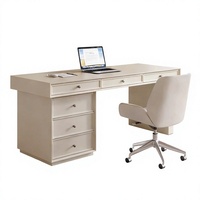 Escritorio de Estudio de Madera Maciza de Estilo Moderno y Minimalista, con Esquinas Redondeadas, Cajones de Almacenamiento, Función de Enchufe, para Oficina, Hogar, Dormitorio, Computadora