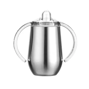 10oz Stainless Steel Baby Sippy Cup with Nozzle Egg Shape Tumbler with Double Handle
