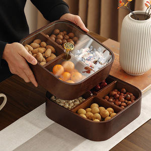 Caja de madera Gechuang para frutas, de doble capa, rectangular, de 1-3L, bandeja de almacenamiento de aperitivos para servir en la sala de estar o en fiestas. - Product Image 1