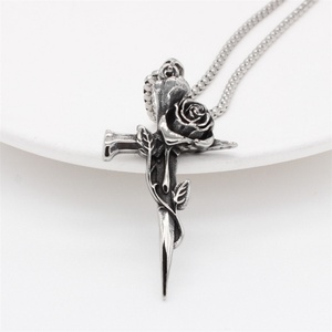 Retro Personalized Jewelry Necklace Rose Flower <b>Cross</b> Pendant Necklace - Product Image 5
