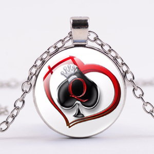 Collier classique <span class=keywords><strong>de</strong></span> Poker pour hommes et femmes, <span class=keywords><strong>de</strong></span> haute qualité, aiguilles Q Queen, bijoux personnalité - Product Image 2