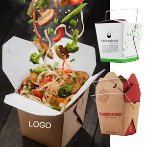 Embalagem de papel embalar personalizada, embalagem descartável eco de 16oz 26oz 32oz para arroz, caixa de comida chinesa de macarrão com alça