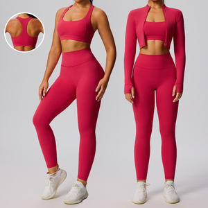 Conjunto de Yoga con Chaqueta de Cierre Completo y Tela Cloud, Talla Europea, Bra y Leggings para Mujer, Ropa Deportiva Transpirable para Entrenamiento - Product Image 1