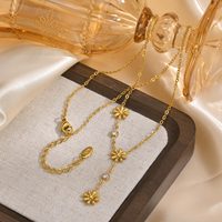 Kalung Liontin Bunga Manis Berlapis Emas 18K XL568 Tahan Air, Kalung Bentuk Y dari Baja Anti Karat untuk Wanita