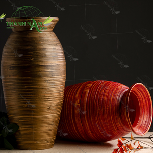 Recién llegado, jarrón de suelo de bambú alto moderno, patrón en espiral, lacado ecológico personalizado, OEM, Vietnam, hecho a mano, decoración artesanal duradera para el hogar - Product Image 3