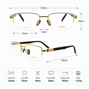 <span class=keywords><strong>YOUMA</strong></span> SPACE YM2012 Luxuriöse Handgefertigte Natürliche Büffelhorn Reintitan Klassische Solide Quadratische Halbrandlose Brillengestelle - Product Image 4
