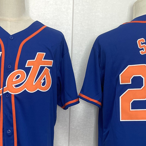 Maillot de baseball personnalisé brodé # 2 # 18 uniformes rétro New York City Connect bleu royal et orange à boutons pour hommes et jeunes OEM/ODM - Product Image 2