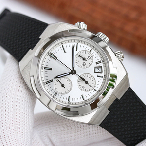 5500v style Stainless Steel Cushion <b>Case</b> Chronograph <b>Watch</b> Men Luxury White Dial Automatic Mechanical <b>Watch</b> Black Rubber Strap - Product Image 3