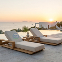 Chaise longue en teck massif avec dossier réglable, qualité commerciale supérieure, pour extérieur, avec coussin imperméable