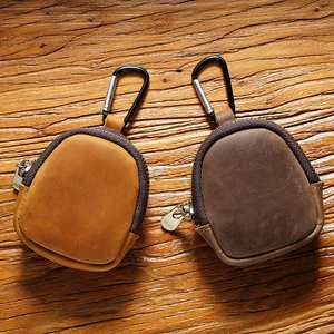 Coin <b>Purse</b> with Keychain Crazy Horse Leather <b>Small</b> Wallet Zipper Shell Bag Bluetooth Earphone Bag Key Bag - Product Image 3