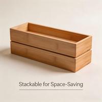 Lot de 2 organiseurs de tiroir empilables en bambou pour couverts et ustensiles de cuisine, avec plateau en bois