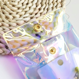 Small Pvc Holographic Shinny Laser Plastic Envelope Pouch with Metal Button for Jewelry Earring <b>Ring</b> Necklace Packaging Bag - Product Image 4