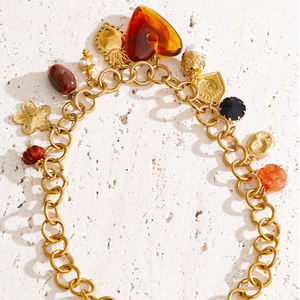 قلادة XY 1989 الأنيقة من الراتنج الأكريليك على شكل قلب مع لؤلؤ صناعي، قلادة ضخمة من الفولاذ المقاوم للصدأ مطلية بالذهب - Product Image 2