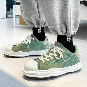 Baskets en toile épaisses noires et blanches à lacets, bout rond, semelle extérieure en caoutchouc respirante, chaussures de marche toutes saisons - Product Image 6