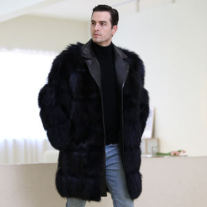Haute qualité qualité <span class=keywords><strong>aigle</strong></span> Long Style noir réel manteau de fourrure de renard hiver charmant personnalisé réel fourrure de renard <span class=keywords><strong>veste</strong></span> manteau pour hommes - Product Image 4