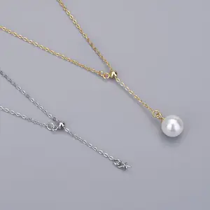 18Inch 925 Silver DIY Y Chain Charms Link Necklace with Clasps & Cup Pearl Bail Pin for Jewelry Making