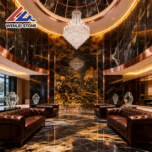 Suministro de Piedra Wenlei, Losa Grande de Mármol Negro Dorado Cósmico, Piedra Natural de Lujo Altamente Pulida para Proyectos de Ingeniería de Interiores - Product Image 4
