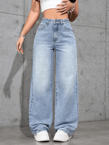 Jean large taille haute pour femme Haggar, coupe ample, denim délavé clair, décontracté, longueur intégrale, 100 % coton, style printemps - Product Image 3