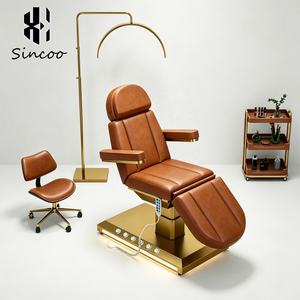 Custom Design Beauty Electric <b>Bed</b> Reclining Esthetician <b>Bed</b> Table Gold Base with <b>LED</b> Light 3 Motors Ergonomic Facial Spa <b>Bed</b> - Product Image 2