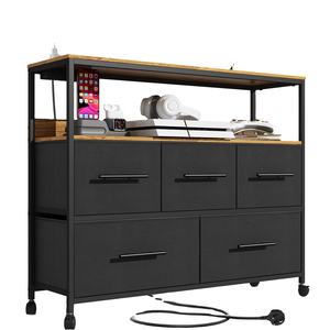 Meuble <span class=keywords><strong>TV</strong></span> de salon en gros, commode de chambre à coucher avec 5 boîtes en tissu avec support de rangement ouvert, <span class=keywords><strong>table</strong></span> <span class=keywords><strong>TV</strong></span> avec 4 <span class=keywords><strong>roulettes</strong></span> - Product Image 1