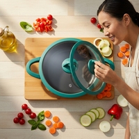 Casserole peu profonde de 28 cm compatible induction, antiadhésive, en aluminium moulé sous pression avec couvercle et poignée douce au toucher pour la cuisine domestique