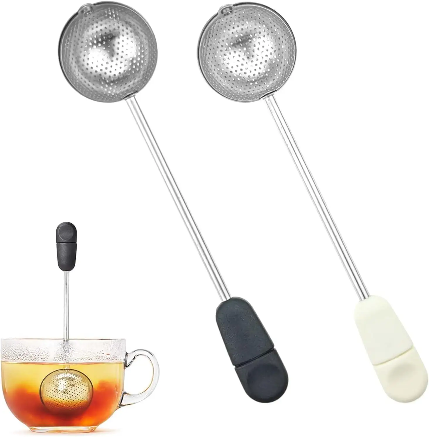 Reusable 304 Stainless Steel Mesh Tea Ball Infuser Long Handle Loose Leaf Coffee Filter Set Natural Utensils