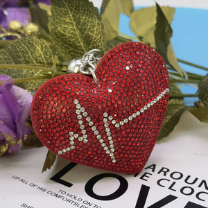 Nhịp tim tình yêu kim cương tua Keychains Sparkly Rhinestones Bling <span class=keywords><strong>Keychain</strong></span> Rhinestone hình trái tim móc chìa khóa với tasse - Product Image 2