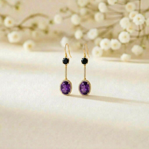 Amethyst Gemstone <b>Earrings</b> with Black Obsidian Accents Featuring Elegant Dangle Drop Style in Silver or Gold Filled <b>Fine</b> <b>Earring</b> - Product Image 5