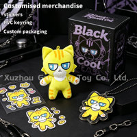 Fabricants de porte-clés en peluche : Mini poupée en peluche chat jaune tigré cool et en colère, porte-clés personnalisé, animaux en peluche