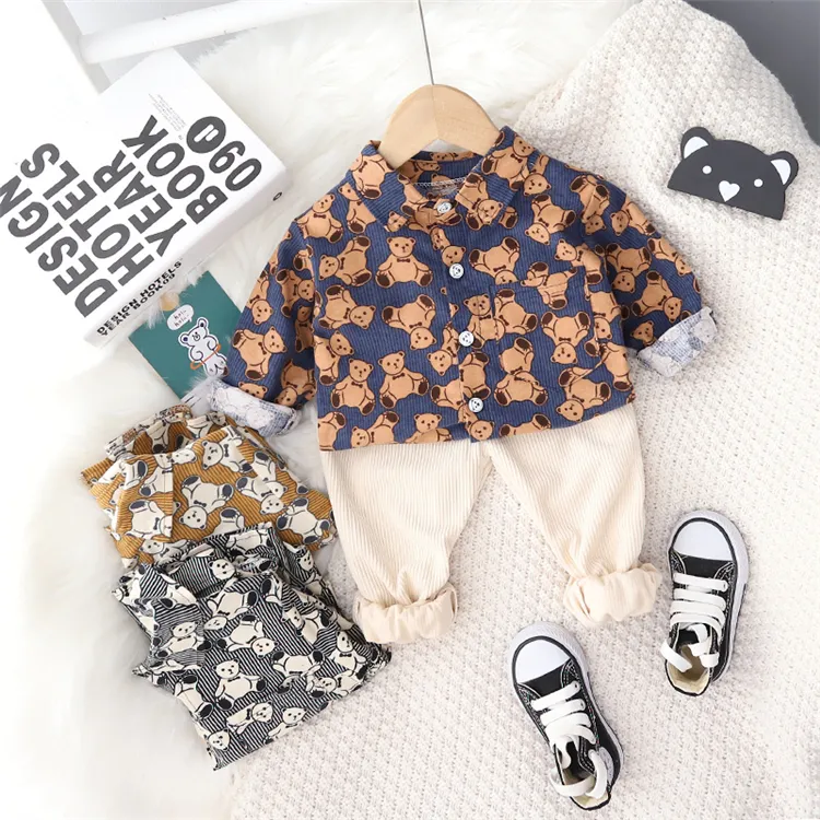 lovely bear pattern boys clothing sets Korean style children clothes baby boy clothes