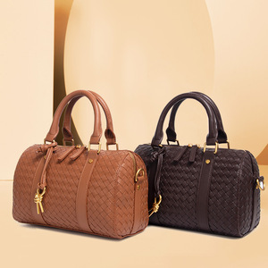 Trendy Lady <strong>Handbag</strong> with Knitted Design Large Capacity Single Shoulder Microfiber Leather Bag Pillow Tote Zipper Closure - Product Image 1