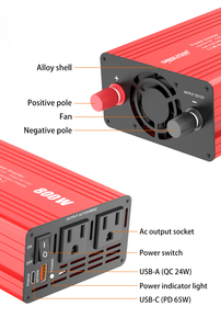 Shioumao 800W <span class=keywords><strong>1000W</strong></span> 1500W xe biến tần 12V để 110V chúng tôi cắm pd65w USB Loại C DC để AC chuyển đổi xe nhà 220V biến tần - Product Image 4